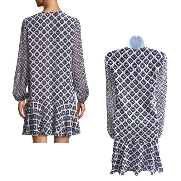 DIANE VON FURSTENBERG Purple Gray Keyhole Geometric Drop Waist Mini Dress Sz 0 - Picture 8 of 10